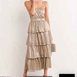 Gold Sequin bridesmaid Layered Dress